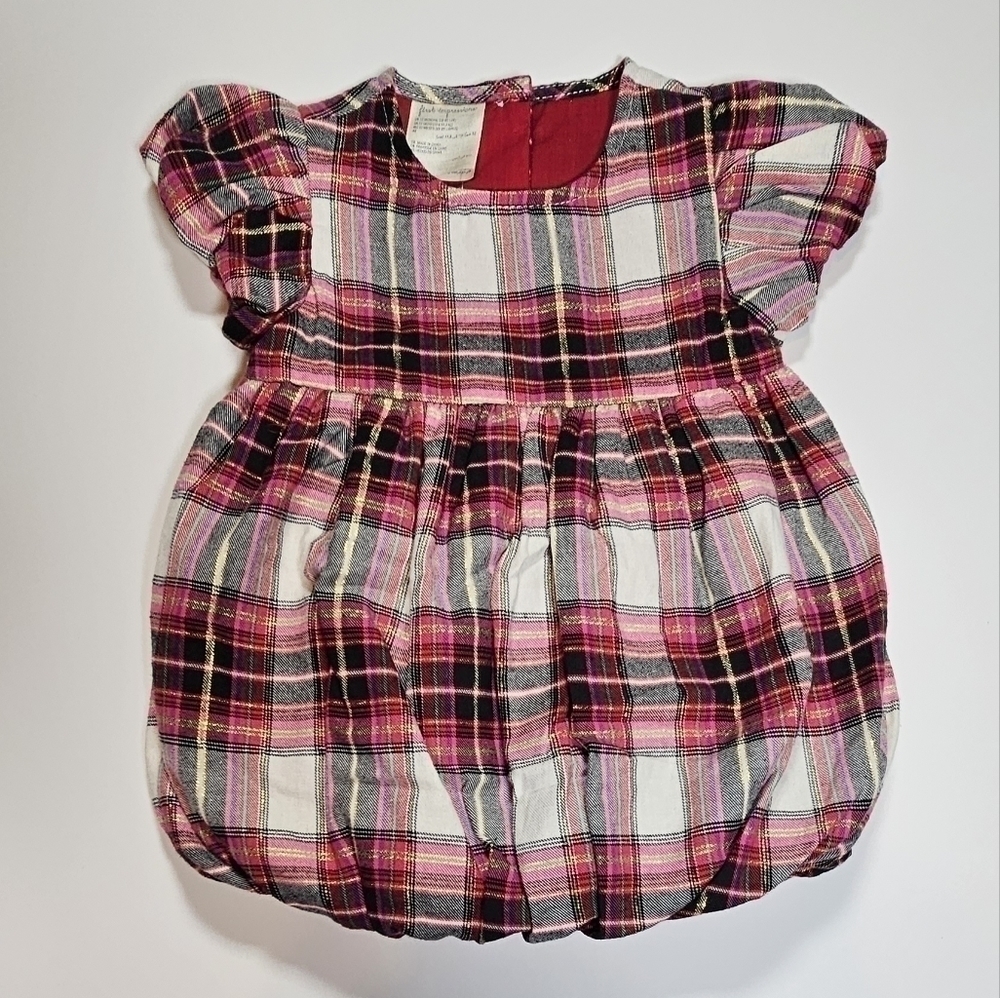 First Impressions Kids Midi Dress Plaid Check Puffer Sleeve Red 12M